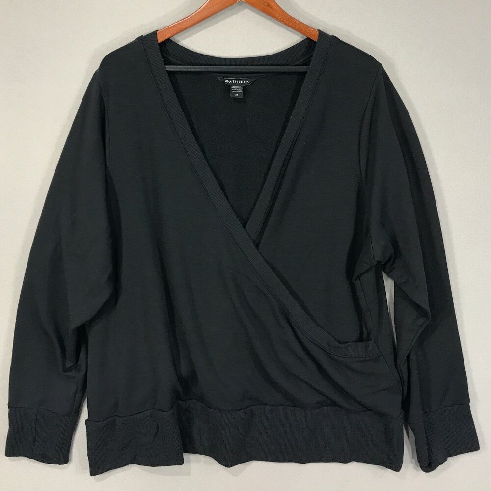 Athleta Sweatshirt Women's 2X Black Pullover Inner Twist Thumbholes Long Sleeve